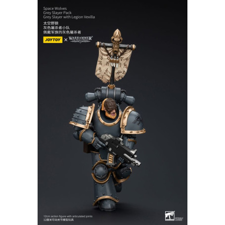 JoyToy Space Marines - Space Wolves - Grey Slayer Pack - Grey Slayer With Legion Vexilla 1/18