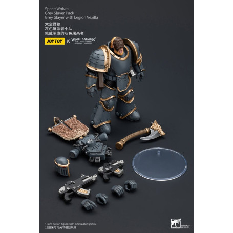 JoyToy Space Marines - Space Wolves - Grey Slayer Pack - Grey Slayer With Legion Vexilla 1/18