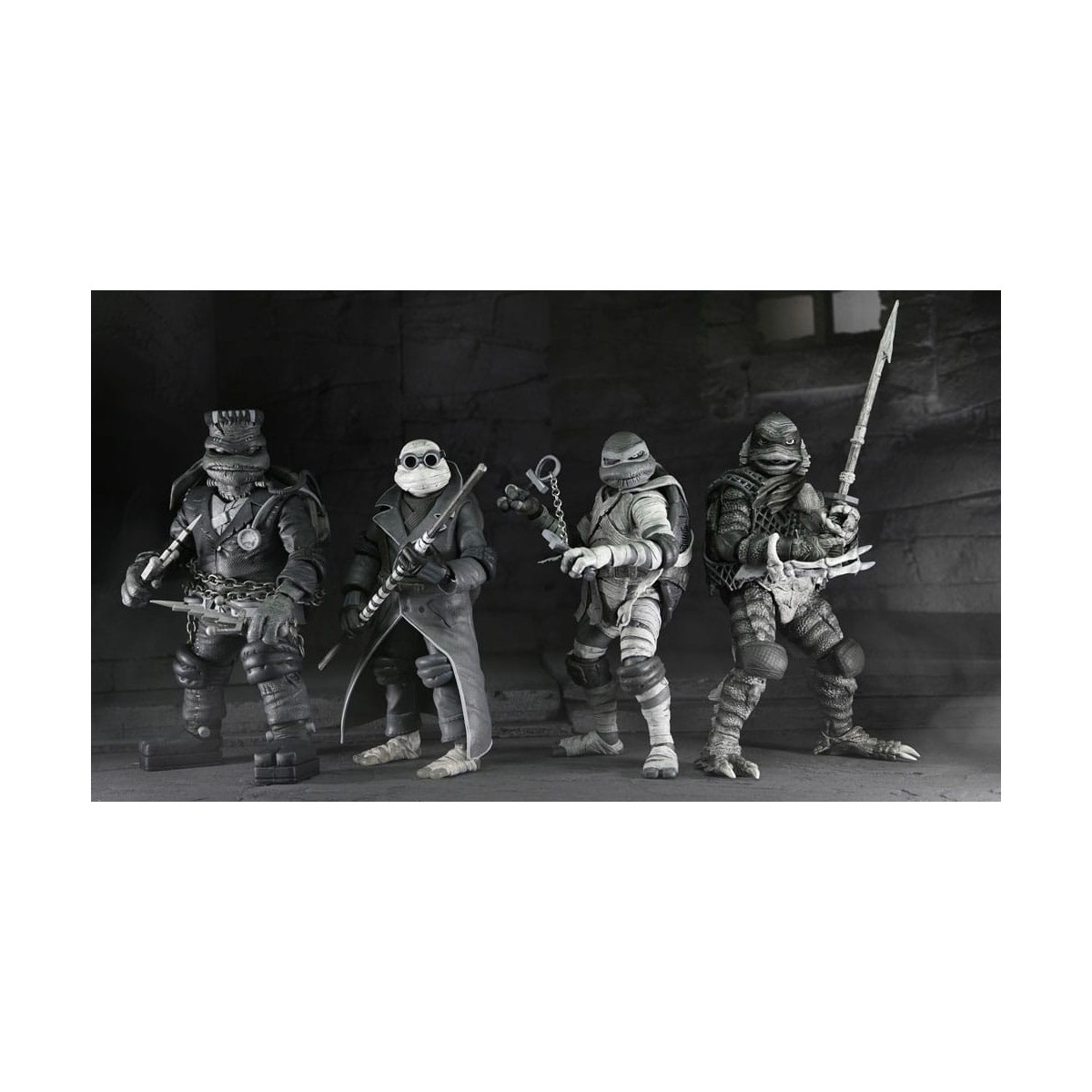 NECA - Pack 4 Turtles Black & White figures - Universal Monsters x TMNT