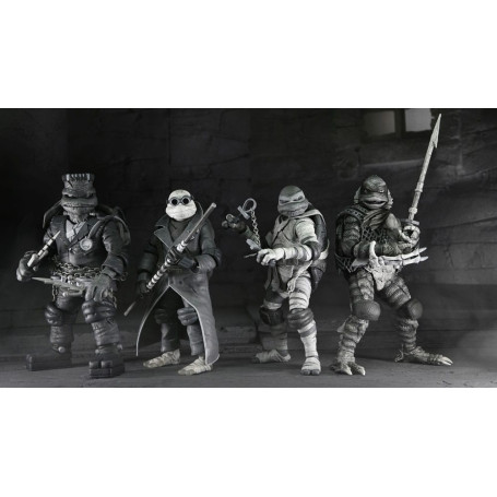 NECA - Pack 4 Turtles Black & White figures - Universal Monsters x TMNT