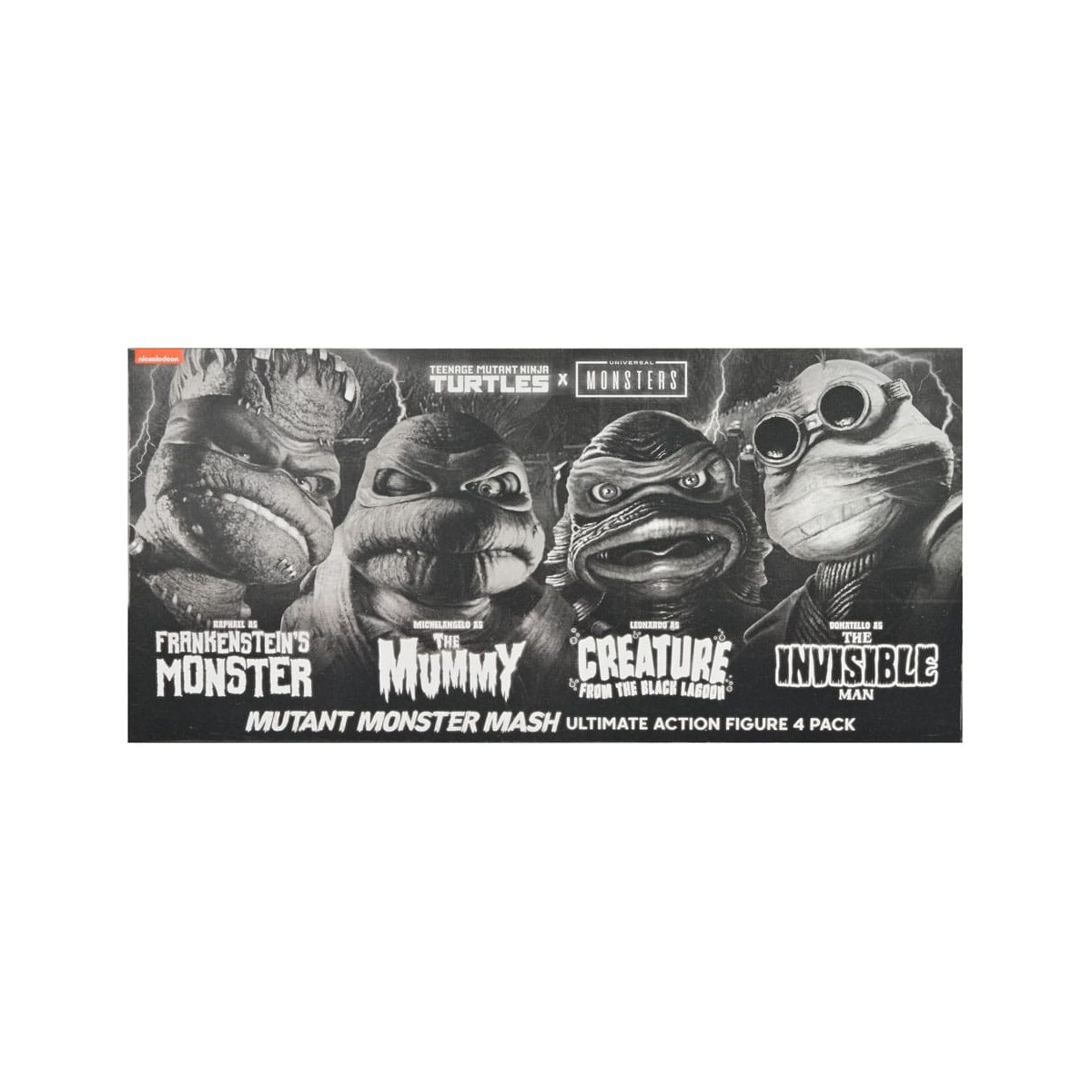 NECA - Pack 4 Turtles Black & White figures - Universal Monsters x TMNT