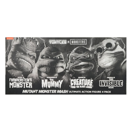 NECA - Pack 4 Turtles Black & White figures - Universal Monsters x TMNT