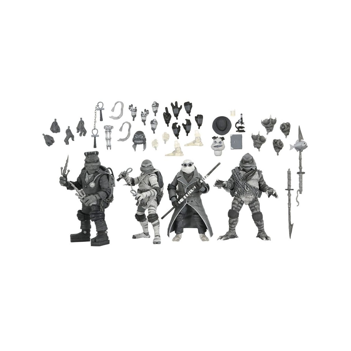 NECA - Pack 4 Turtles Black & White figures - Universal Monsters x TMNT