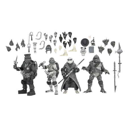 NECA - Pack 4 Turtles Black & White figures - Universal Monsters x TMNT