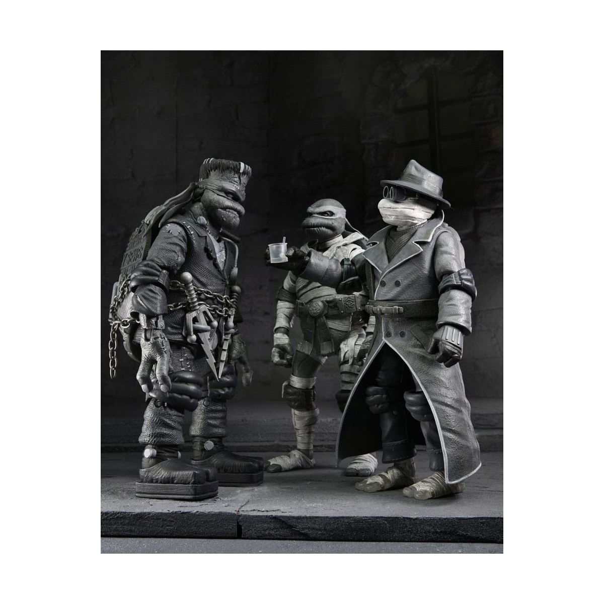 NECA - Pack 4 Turtles Black & White figures - Universal Monsters x TMNT