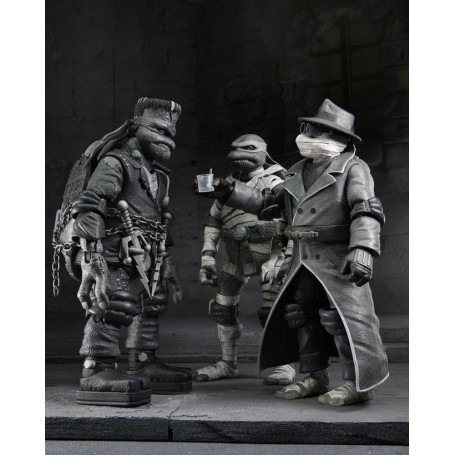 NECA - Pack 4 Turtles Black & White figures - Universal Monsters x TMNT