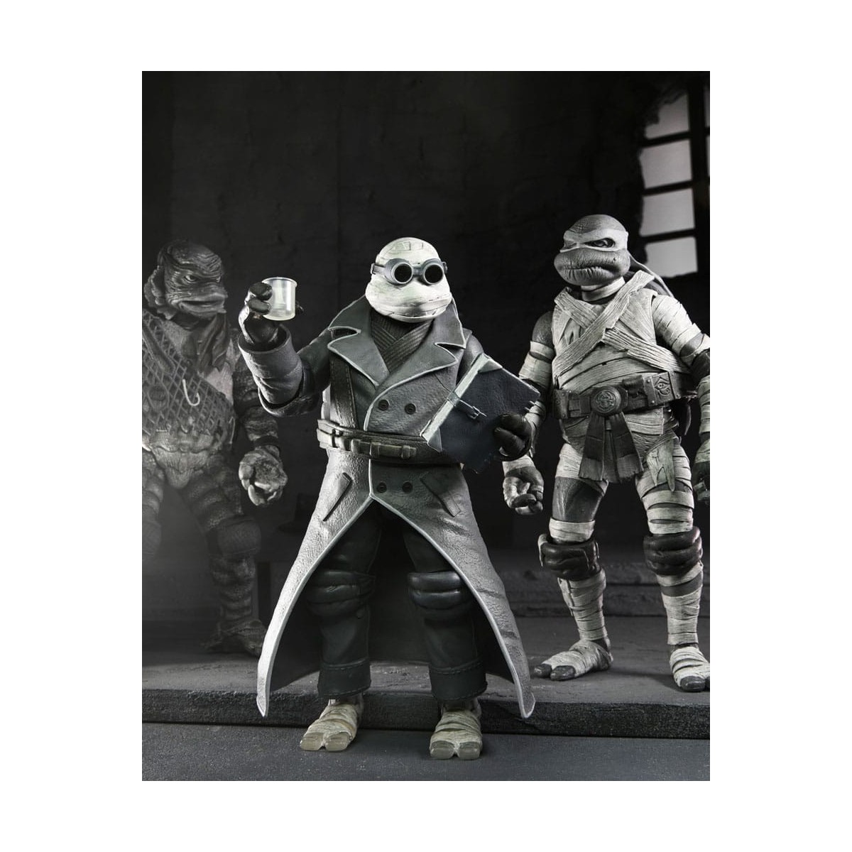 NECA - Pack 4 Turtles Black & White figures - Universal Monsters x TMNT