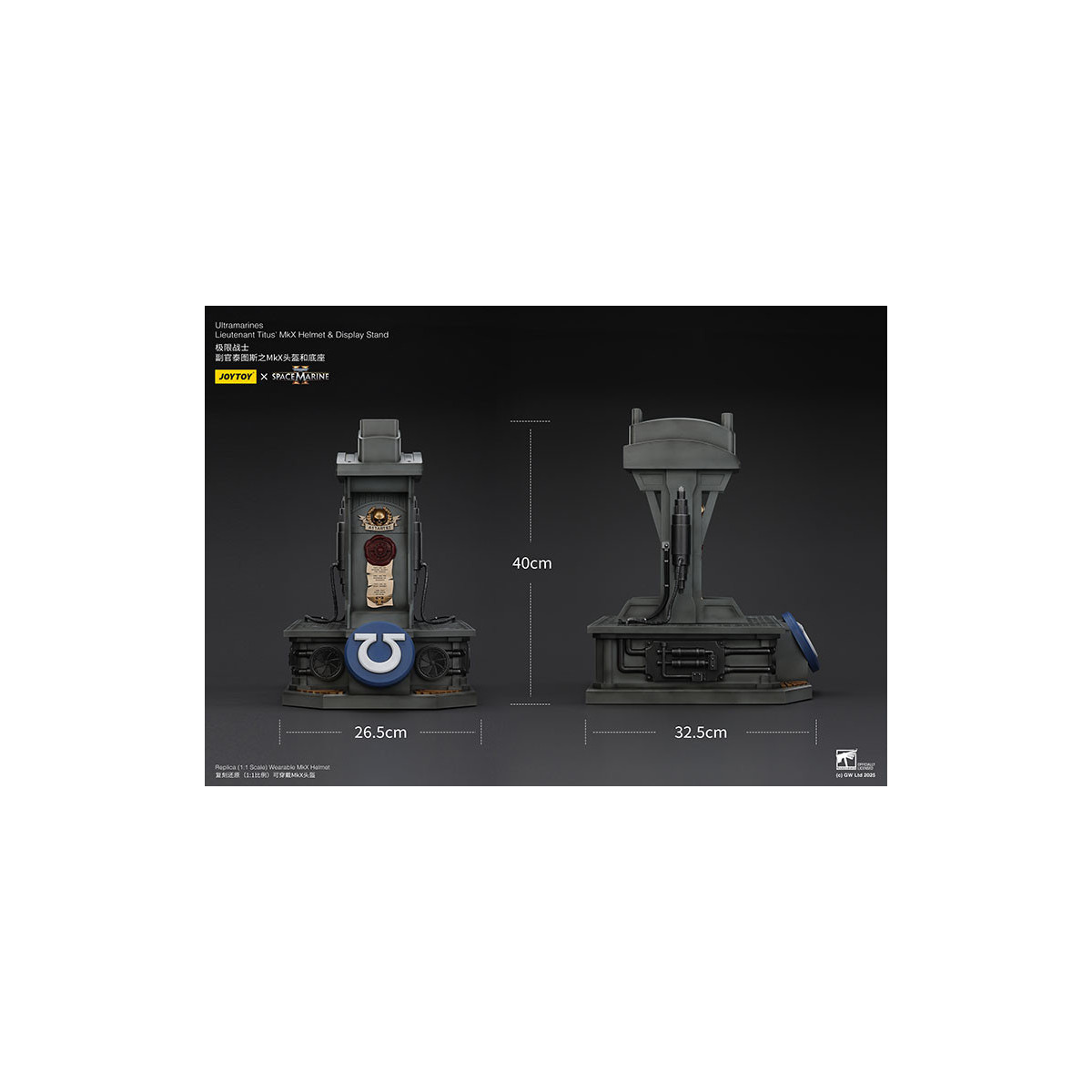 JoyToy - Space Marines II - Ultramarines Lieutenant Titus' MkX Helmet display-stand-11