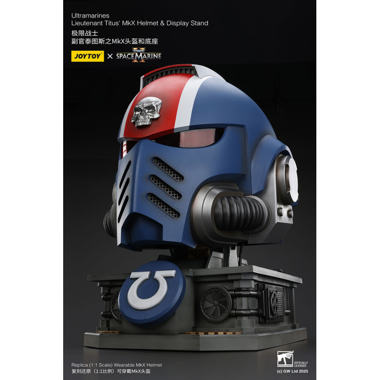 JoyToy - Space Marines II - Ultramarines Lieutenant Titus' MkX Helmet display-stand-11