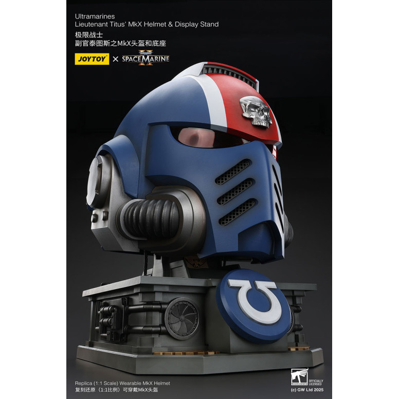 JoyToy - Space Marines II - Ultramarines Lieutenant Titus' MkX Helmet display-stand-11