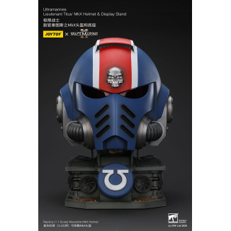 JoyToy - Space Marines II - Ultramarines Lieutenant Titus' MkX Helmet display-stand-11