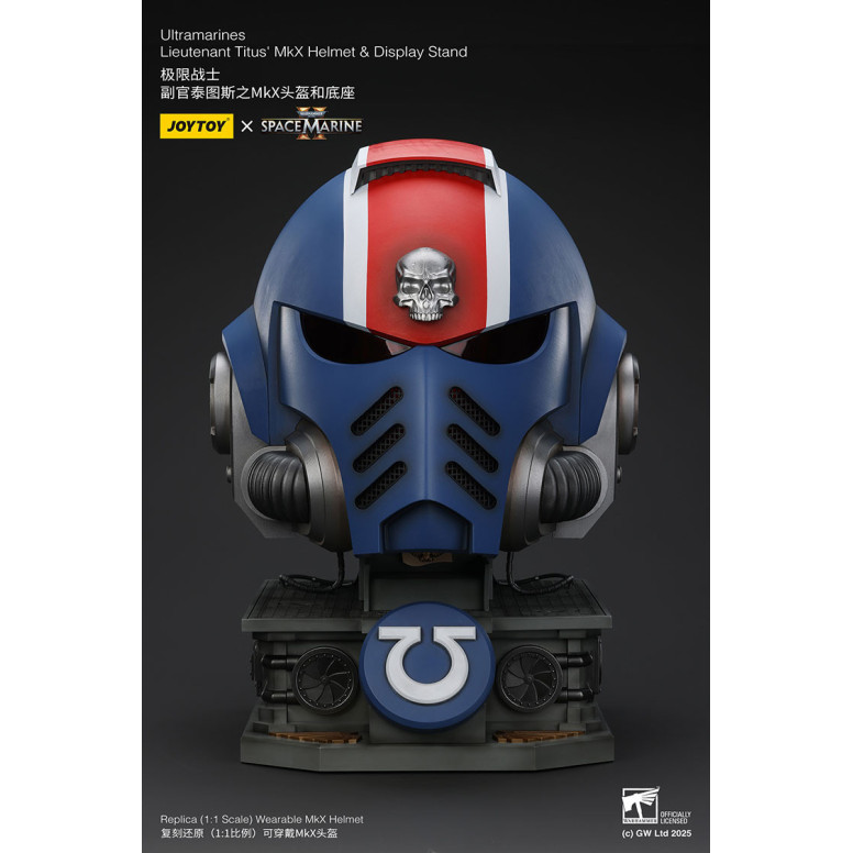 JoyToy - Space Marines II - Ultramarines Lieutenant Titus' MkX Helmet display-stand-11