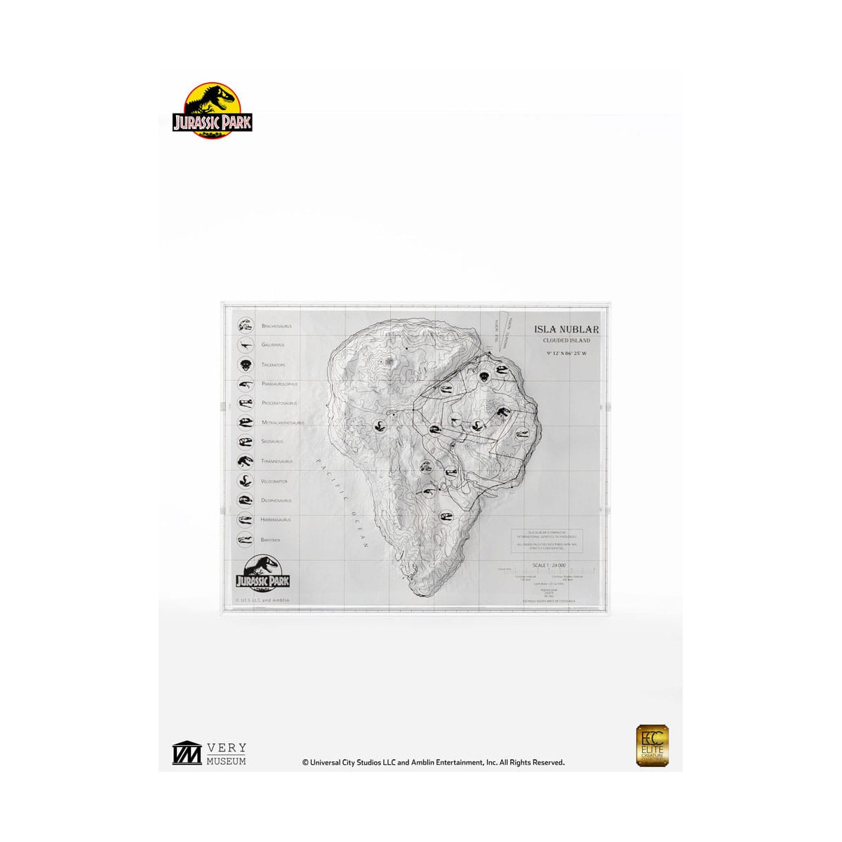 ECC Elite Creature Collectibles - Jurassic Park Topographic Map Isla Nublar