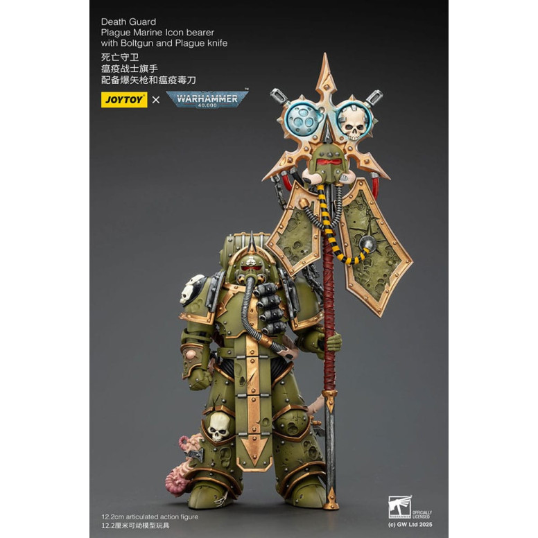 Joytoy - Death Guard - Plague Marine Icon bearer with Boltgun and Plague knife 1/18 - Warhammer 40k