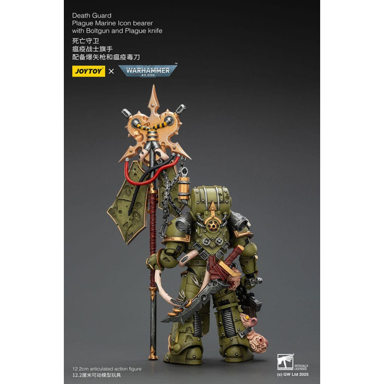 Joytoy - Death Guard - Plague Marine Icon bearer with Boltgun and Plague knife 1/18 - Warhammer 40k