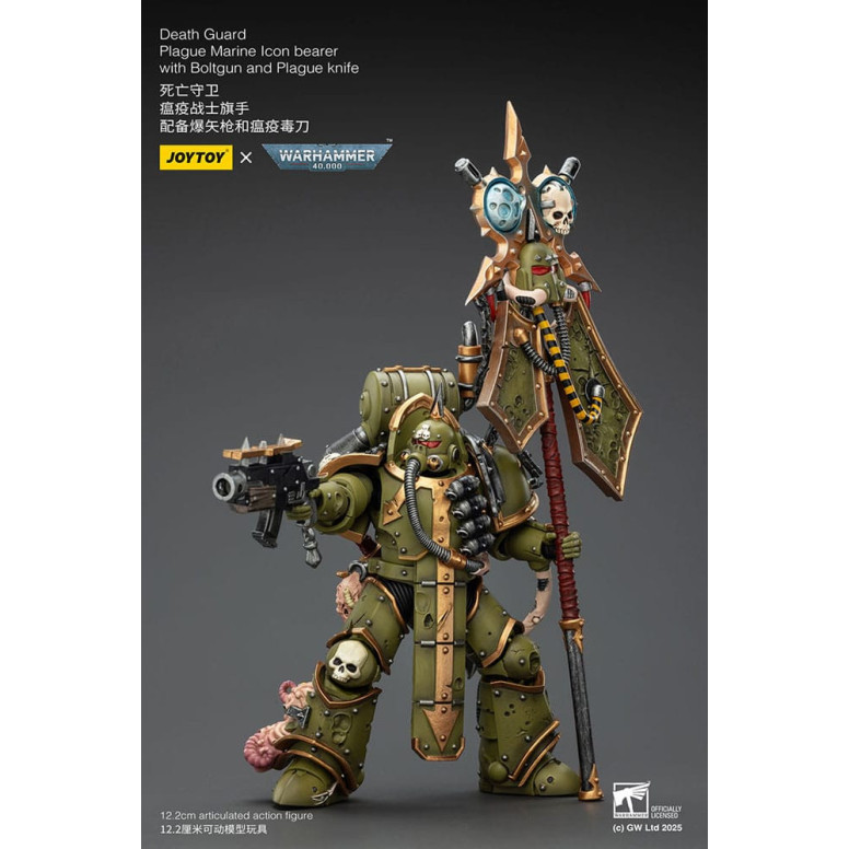 Joytoy - Death Guard - Plague Marine Icon bearer with Boltgun and Plague knife 1/18 - Warhammer 40k