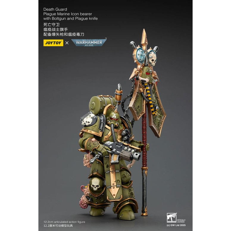 Joytoy - Death Guard - Plague Marine Icon bearer with Boltgun and Plague knife 1/18 - Warhammer 40k