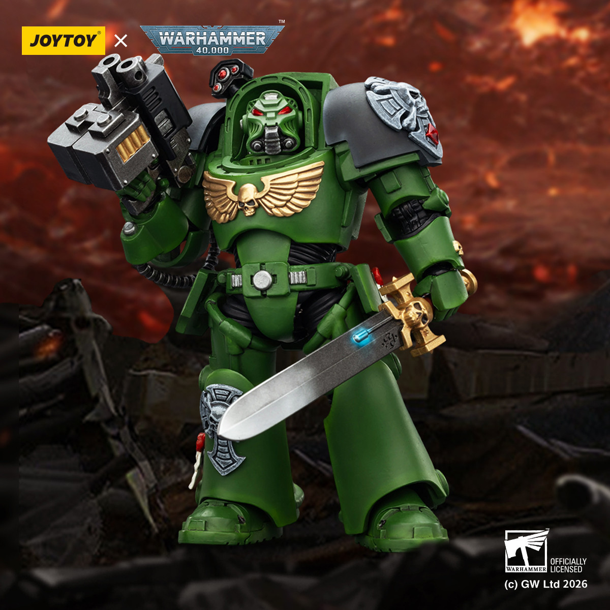 JoyToy Space Marines - Salamanders - The Terminator 1 with Power Sword and Storm Bolter 1/18 - Warhammer 40k