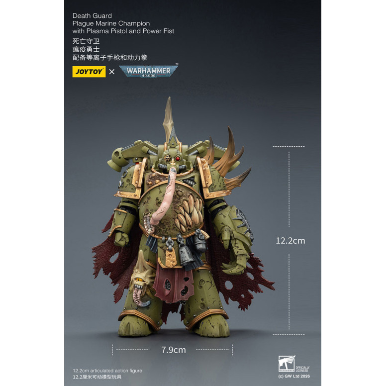 Joytoy - Death Guard - Plague Marine Champion with Plasma Pistol and Power Fist 1/18 - Warhammer 40k