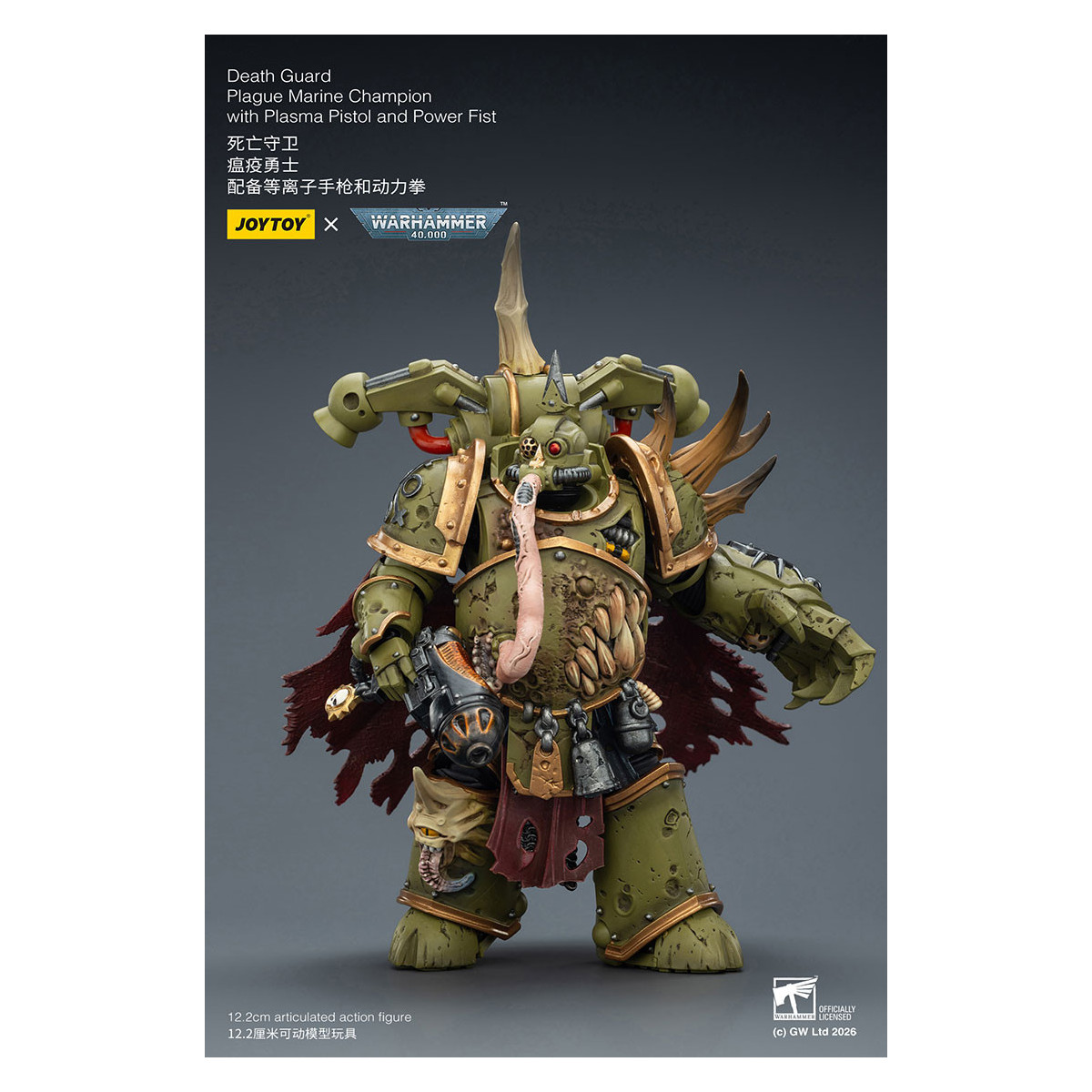 Joytoy - Death Guard - Plague Marine Champion with Plasma Pistol and Power Fist 1/18 - Warhammer 40k