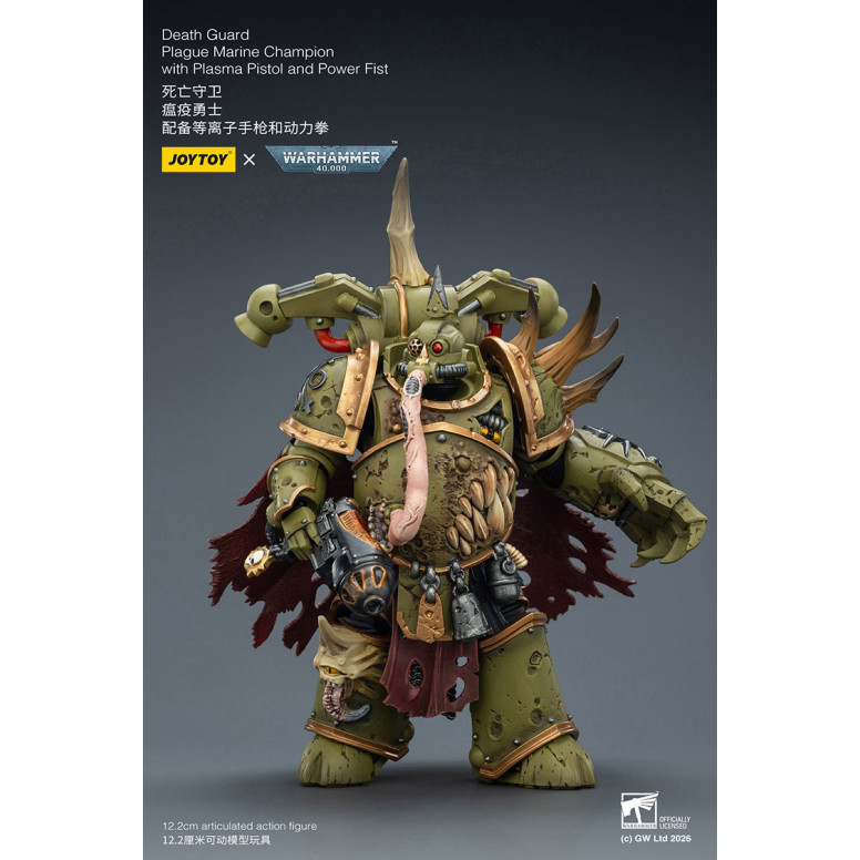 Joytoy - Death Guard - Plague Marine Champion with Plasma Pistol and Power Fist 1/18 - Warhammer 40k