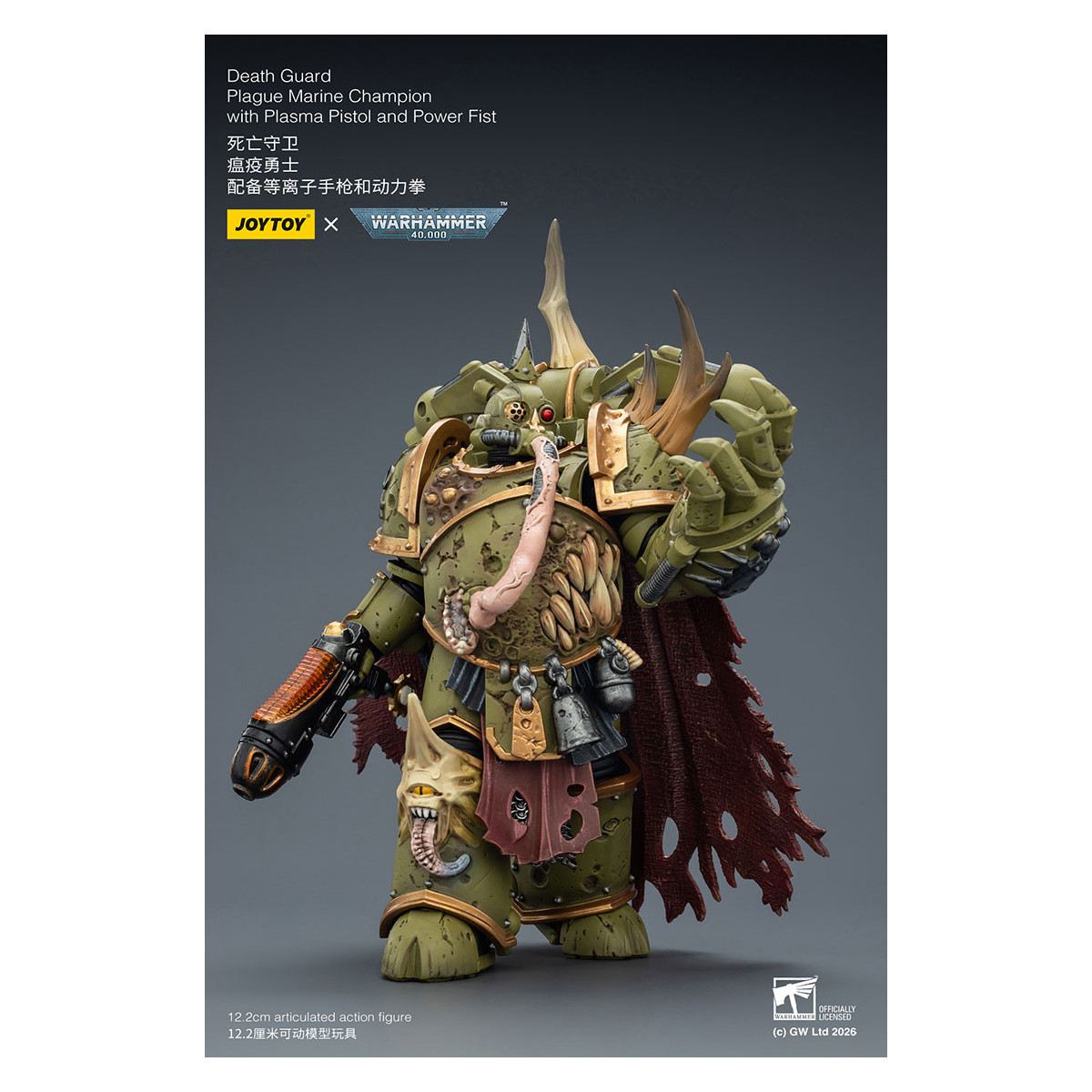 Joytoy - Death Guard - Plague Marine Champion with Plasma Pistol and Power Fist 1/18 - Warhammer 40k