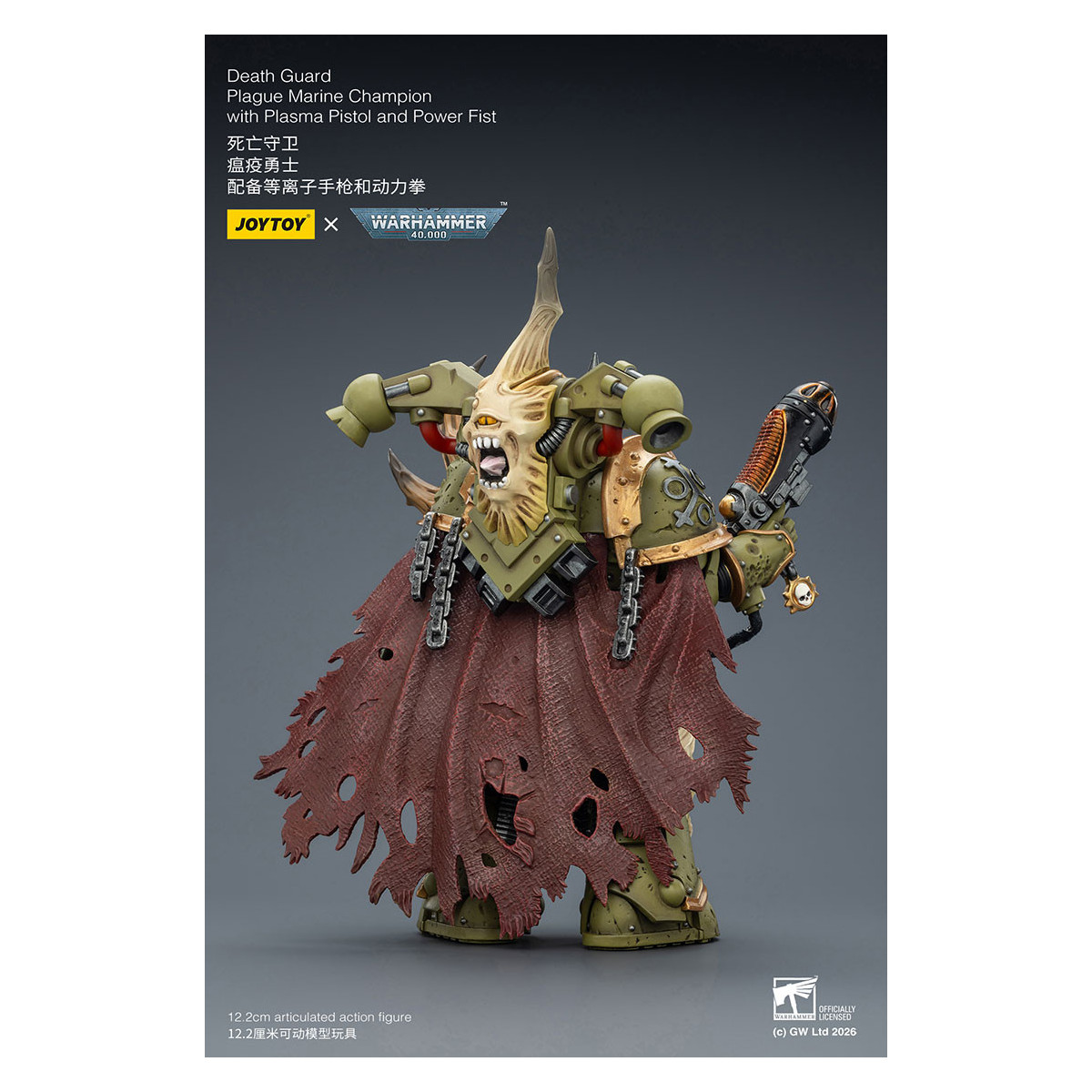 Joytoy - Death Guard - Plague Marine Champion with Plasma Pistol and Power Fist 1/18 - Warhammer 40k
