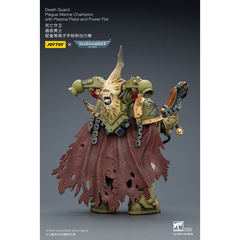 Joytoy - Death Guard - Plague Marine Champion with Plasma Pistol and Power Fist 1/18 - Warhammer 40k