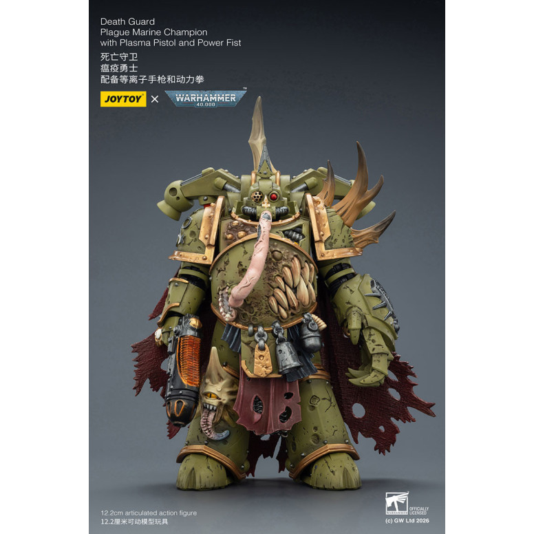 Joytoy - Death Guard - Plague Marine Champion with Plasma Pistol and Power Fist 1/18 - Warhammer 40k