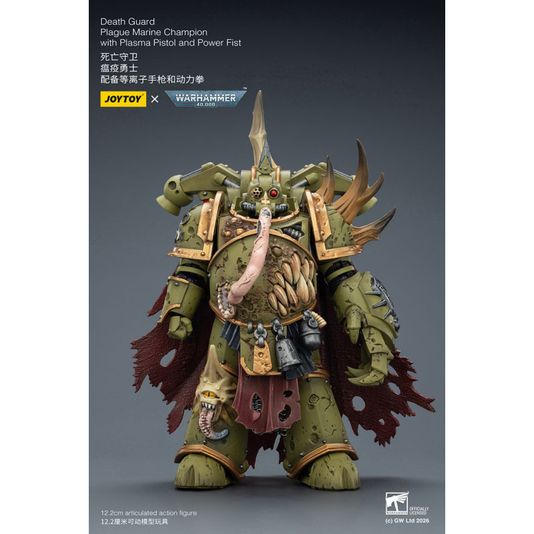 Joytoy - Death Guard - Plague Marine Champion with Plasma Pistol and Power Fist 1/18 - Warhammer 40k