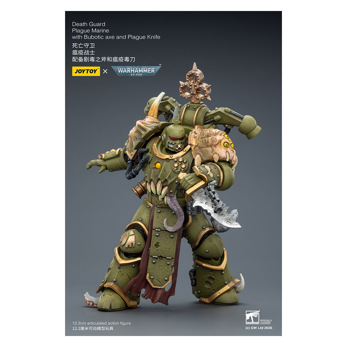 Joytoy - Death Guard - Plague Marine with Bubotic axe and Plague Knife 1/18 - Warhammer 40k