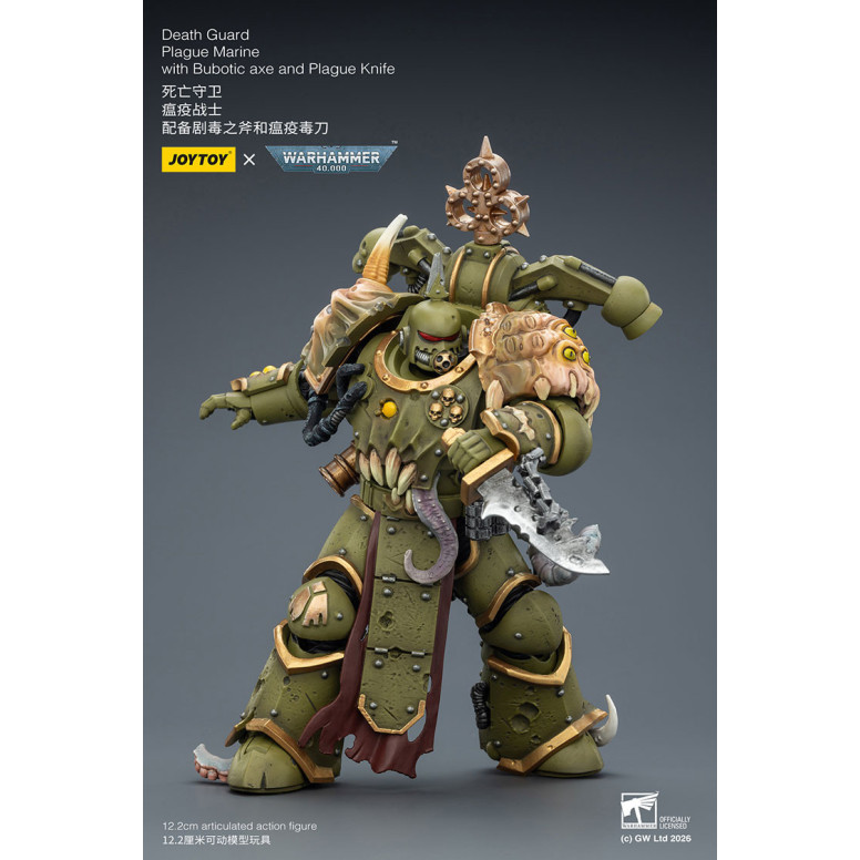Joytoy - Death Guard - Plague Marine with Bubotic axe and Plague Knife 1/18 - Warhammer 40k