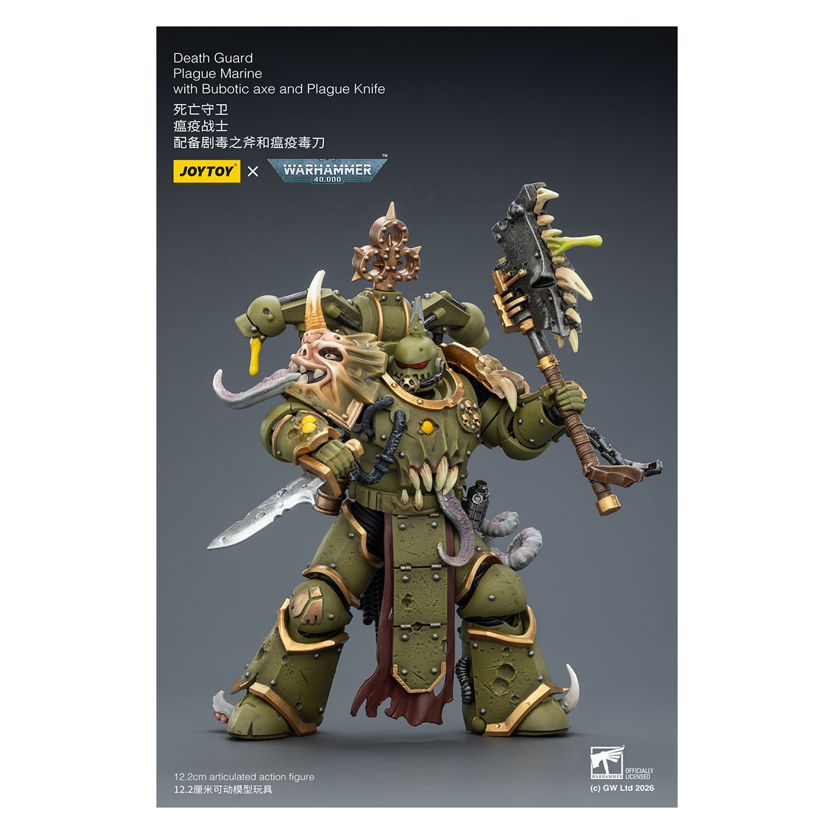Joytoy - Death Guard - Plague Marine with Bubotic axe and Plague Knife 1/18 - Warhammer 40k