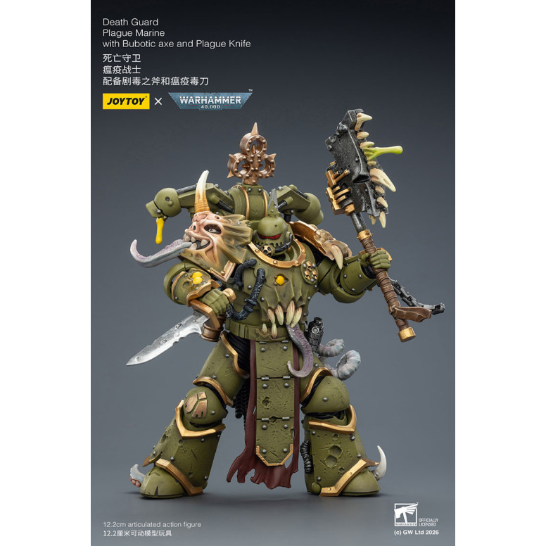 Joytoy - Death Guard - Plague Marine with Bubotic axe and Plague Knife 1/18 - Warhammer 40k