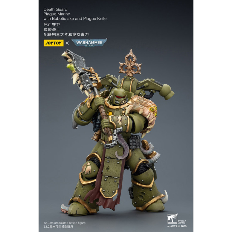 Joytoy - Death Guard - Plague Marine with Bubotic axe and Plague Knife 1/18 - Warhammer 40k