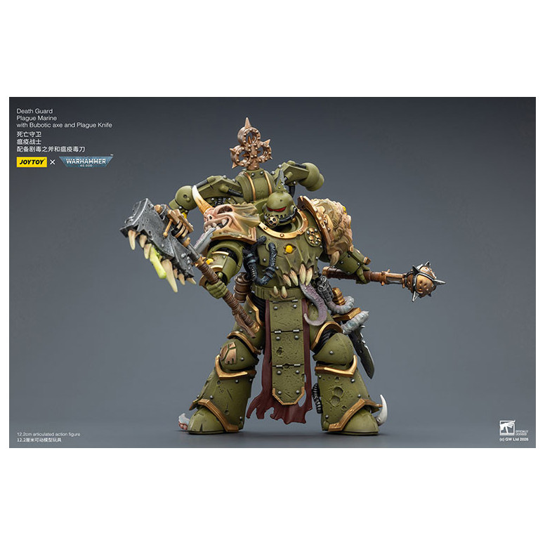 Joytoy - Death Guard - Plague Marine with Bubotic axe and Plague Knife 1/18 - Warhammer 40k