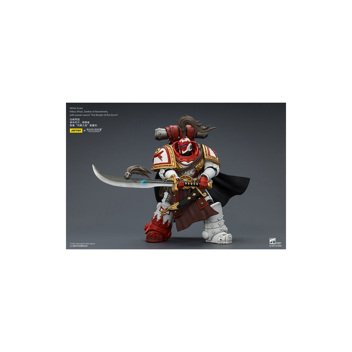 JoyToy Space Marines - White Scars - Hibou Khan,Seeker of Atonement,with power sword "The Breath of the Storm" 1/18