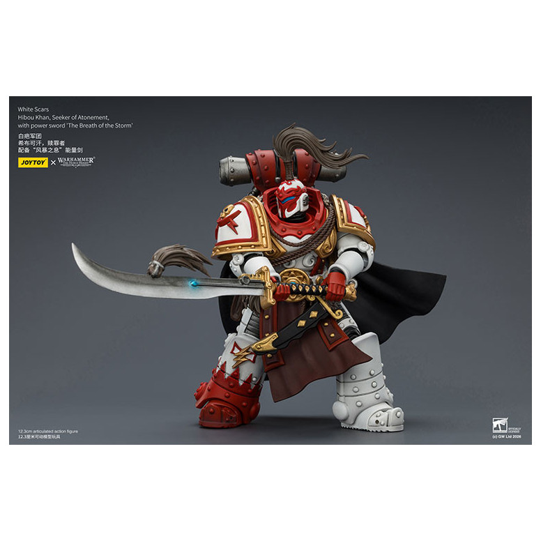 JoyToy Space Marines - White Scars - Hibou Khan,Seeker of Atonement,with power sword "The Breath of the Storm" 1/18