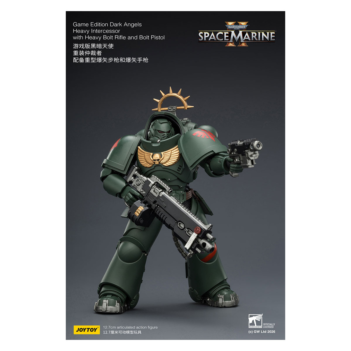 JoyToy - Space Marines II - Dark Angels - Heavy Intercessor with Heavy Bolt Rifle and Bolt Pistol 1/18