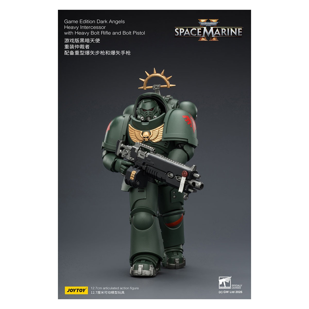JoyToy - Space Marines II - Dark Angels - Heavy Intercessor with Heavy Bolt Rifle and Bolt Pistol 1/18