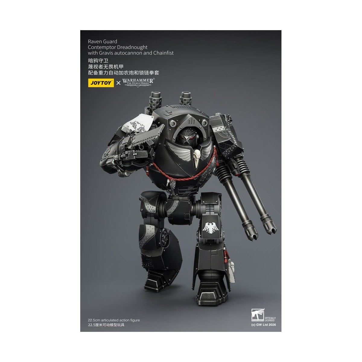 JoyToy Space Marines - Raven Guard - Contemptor Dreadnought with Gravis autocannon and Chainfist 1/18 - Warhammer 40k