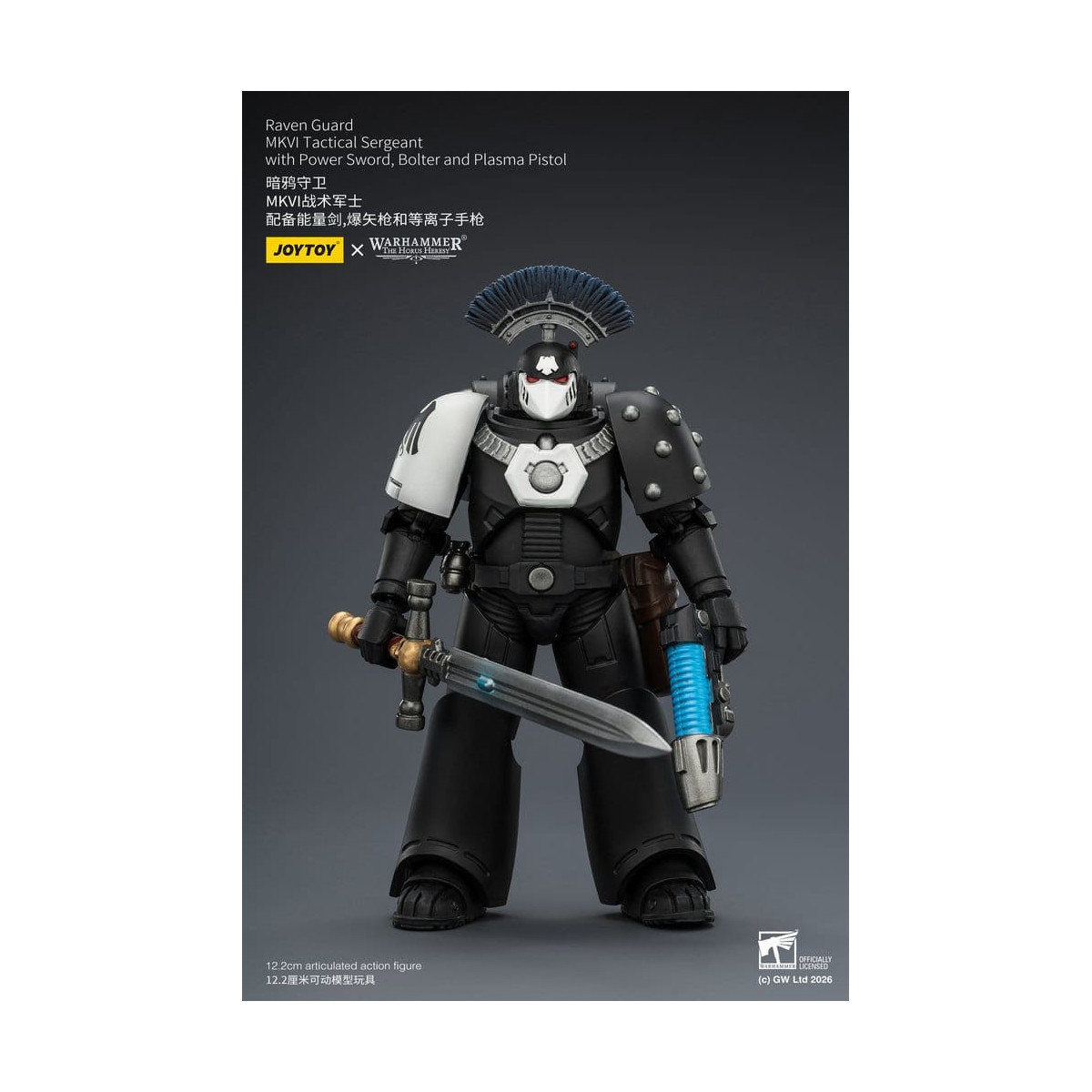 Joytoy - Warhammer - Raven Guard MKVI Tactical Sergeant with Power Sword, Bolter and Plasma Pistol
