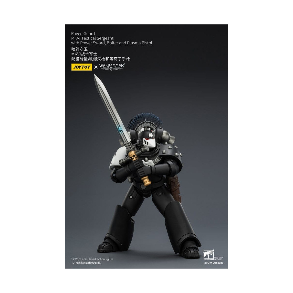 Joytoy - Warhammer - Raven Guard MKVI Tactical Sergeant with Power Sword, Bolter and Plasma Pistol