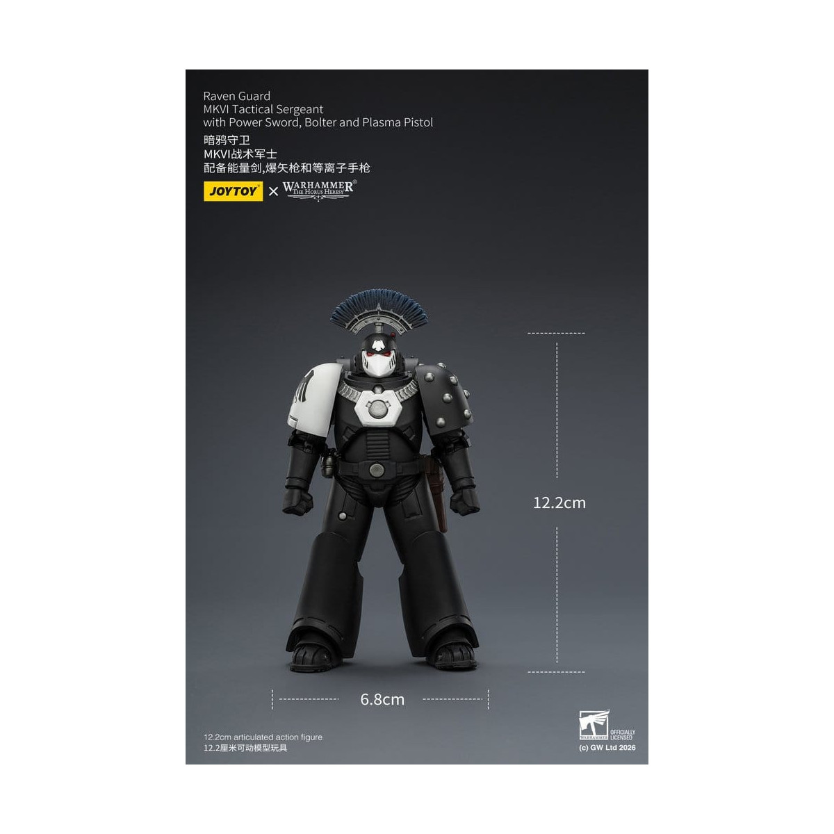 Joytoy - Warhammer - Raven Guard MKVI Tactical Sergeant with Power Sword, Bolter and Plasma Pistol