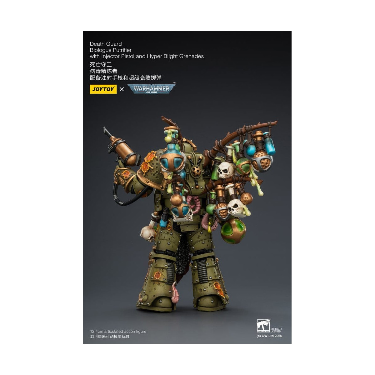 Joytoy - Death Guard - Biologus Putrifier with Injector Pistol and Hyper Blight Grenades 1/18 - Warhammer 40k