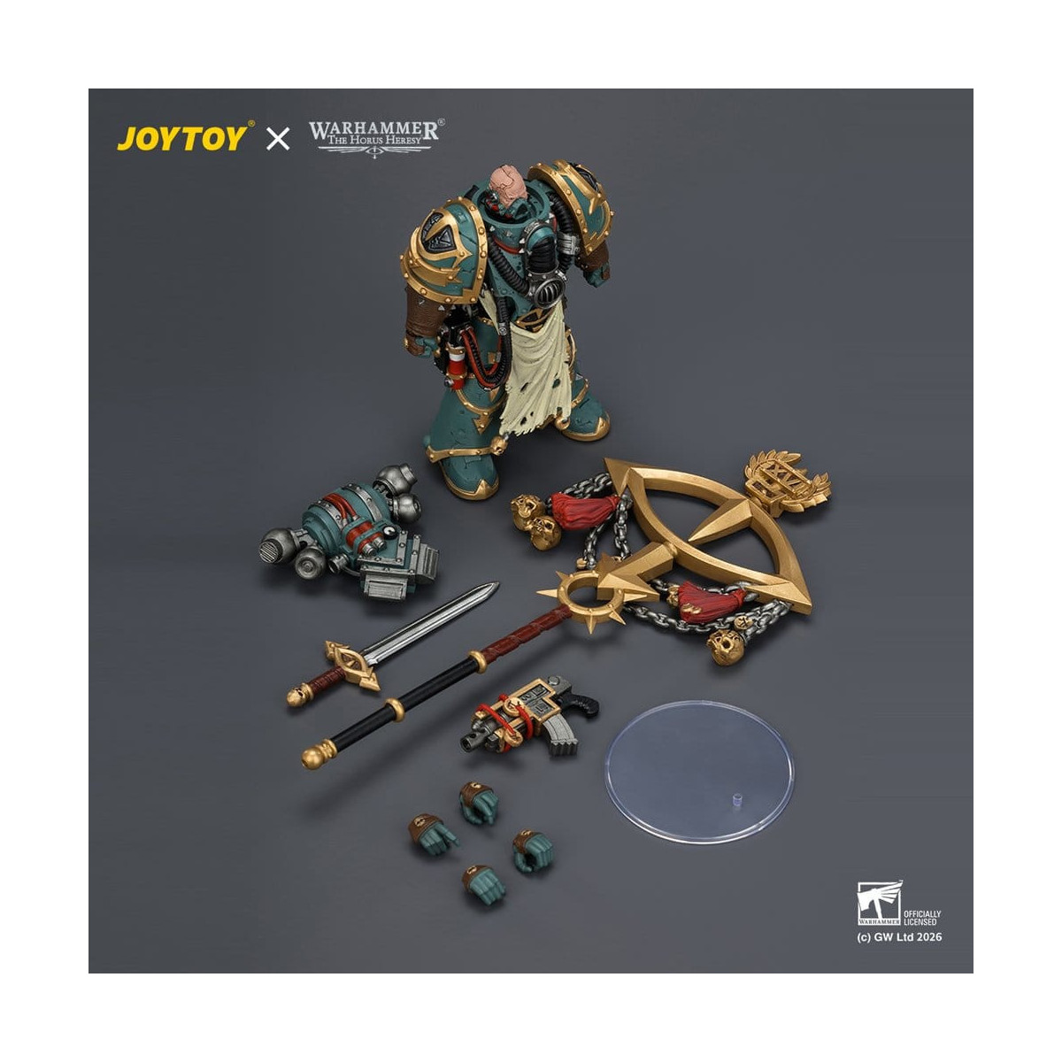 JoyToy - Sons of Horus - Maloghurst the Twisted, the Warmaster's Equerry with Legion Standard and Banestrike Bolter 1/18