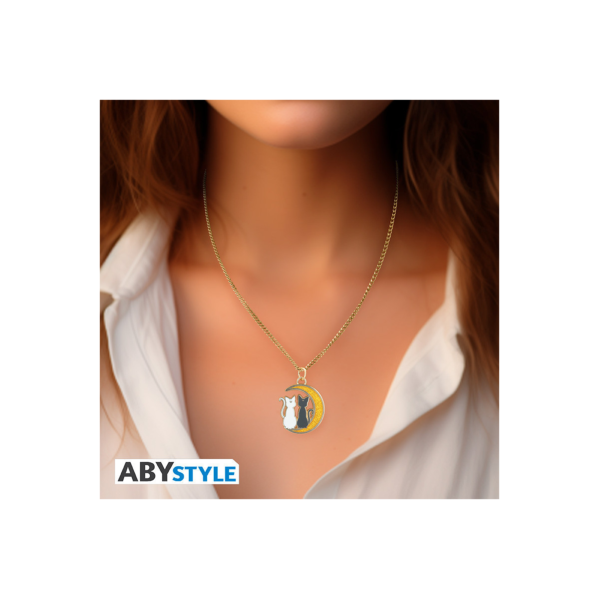 ABYstyle - Sailor Moon Necklace with "Cats on the Moon" Pendant - Luna & Artemis
