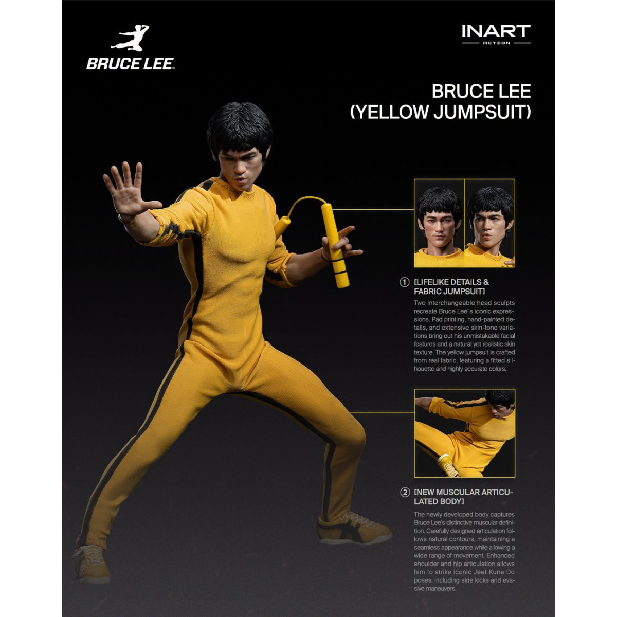 INART - Bruce Lee (Yellow Jumpsuit) 1/12 Scale Action Figure - The Game of Death