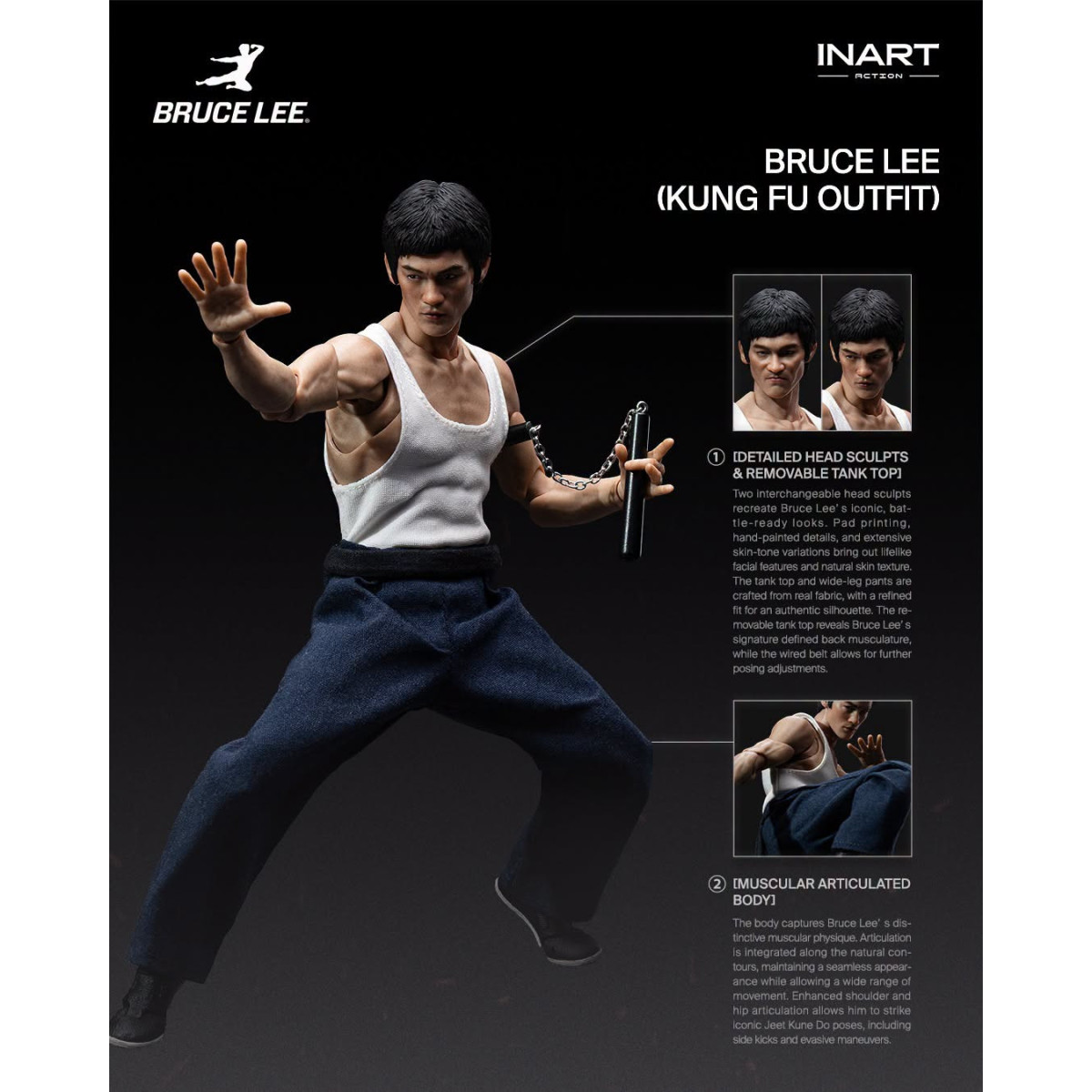 INART - " Bruce Lee " (Kung Fu Outfit) 1/12 Scale Action Figure