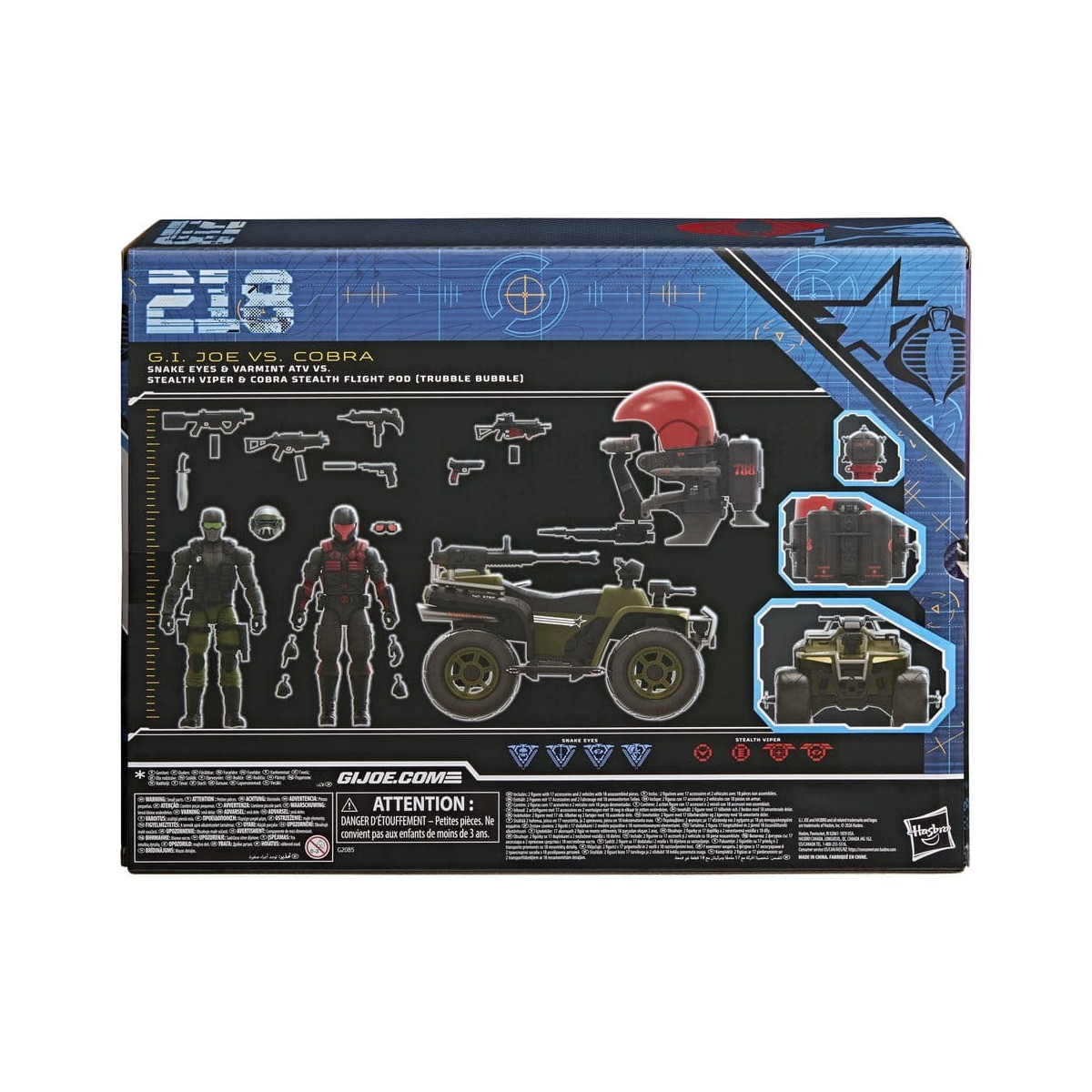 Hasbro G.I.JOE Classified Series - Snake Eyes & Varmint ATV vs. Stealth Viper & ' Stealth Flight Pod (Trubble Bubble) Cobra
